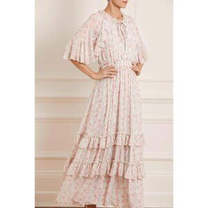 Needle & Thread Molly Blue Floral Blossom Crepe Ruffle Maxi Dress, Size 8